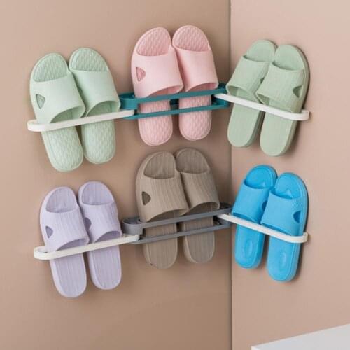 3 In 1 Wall Mounted Shoe Storage Rack Folding Slippers Home Bathroom Sandals Storage Hanging Tools Shelf Slippers Shoe Hold W2A7