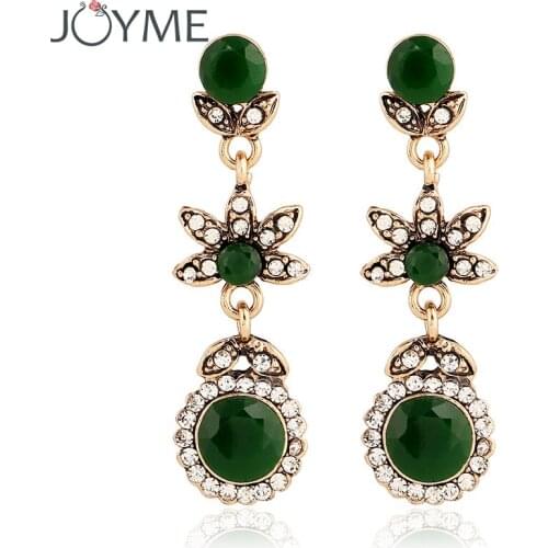 Bohemian Ethnic Indian Wedding Long Earrings Antique Gold Green Red Chandelier Earring Female Piercing Round Crystal Brincos