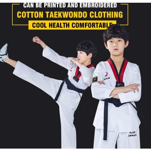 GINGPAI Child Kids Adult Cotton Taekwondo Uniform Suit WTF Dobok Karate Kick Boxing MMA Martial Art Training Clothes Dobok Belt