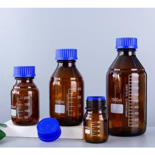 Laboratory Chemical Reagent Bottle Brown Glass Reagent Bottle with Blue Nut 50ml/100ml/250ml/500ml/1000ml