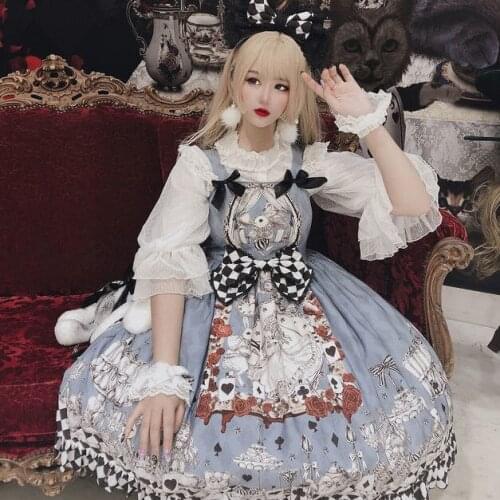 Summer Japanese Gothic Lolita Dress Girls Vintage Dark Funeral Jsk Dress Women Harajuku Punk Bow Printing Suspender Dresses