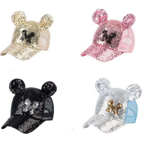 Summer Kids Sunhat Adjustable Size Sequined Ears Children Baseball Cap Breathable Mesh Boys Girls Beach Hat 52-55cm