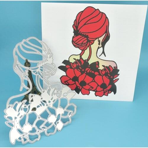 Beautiful woman, lady, girl back view flower metal cutter mold scrapbook photo album greeting card decoration DIY handmade art