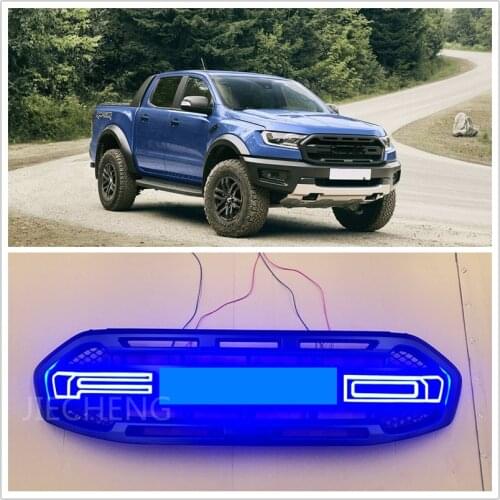 MODIFIED FRONT RACING GRILLS GRILLE MESH BUMPER MASK FIT FOR 2018 2019 RANGER Wildtrak T8 XLT RAPTOR LOW VERSION LED LETTERS