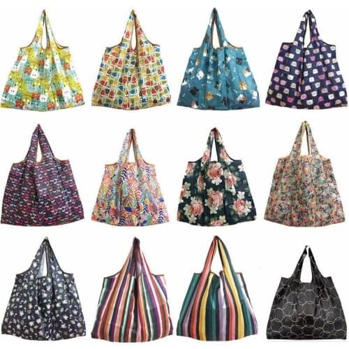 2019 New Women Foldable Recycle Shopping Bag Eco Reusable Shopping Tote Bag Cartoon Floral Fruit Vegetable Grocery Handbags