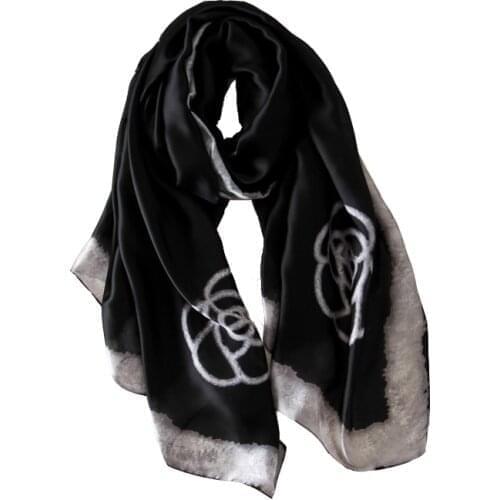 Spring and Summer New Womens Head Scarves Simple Rose Flower Printing Decorate Female Sex Silk Scarf For outdoor use