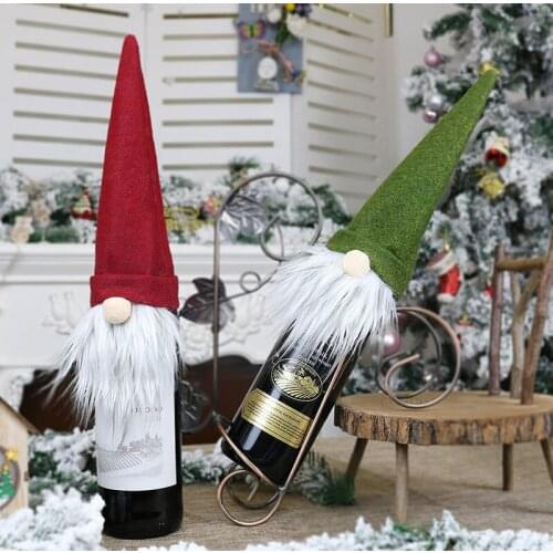 New Christmas Faceless Santa Claus Wine Bottle Case Nordic Land God Champagne Wine Bottle Cover New Year Decoration