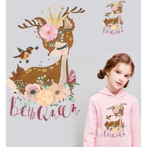 Lovely Deer Animal Patches Jeans Stickers Badges Iron-on Transfers For Clothing DIY Decor Appliques For Family Fashion Patches