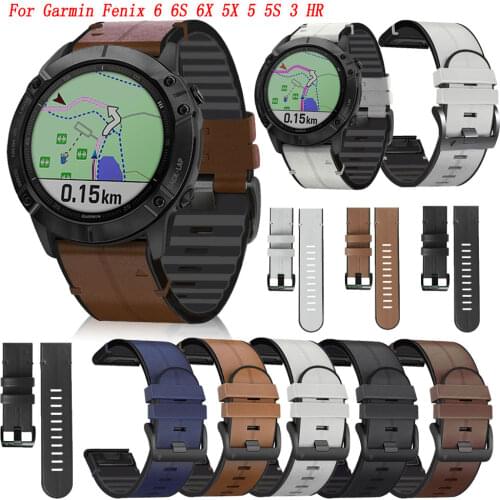 Sport Silicone+Leather Watchband Wriststrap For Garmin Fenix 6X 6 6X Pro 5X 5 5XPlus 3 3HR EasyFit Quick Release wirstband 26/22