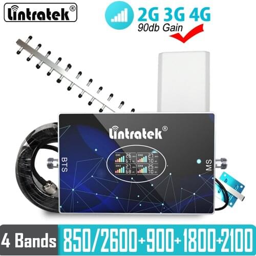 Signal Booster Cellular Amplifier GSM Eruope 90db 4G 4-Band 2G 3G UMTS 900 Band3 1800 WCDMA HSPA+ 2100 LTE Band7 2600 Repeater