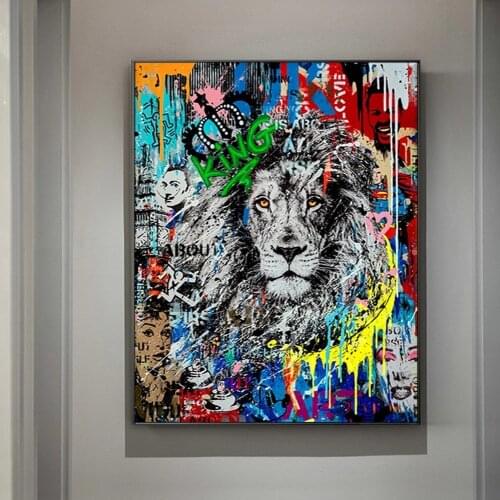 High quality graffiti lion street abstract art posters and prints canvas paintings on the wall art pictures for room decoration
