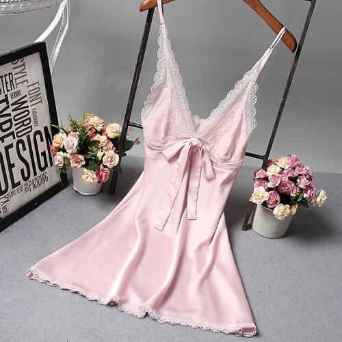 Pink Sexy Womens V-Neck Sleep Robe Sleeveless Sleepwear Summer Lady Home Wear Nightgown Bath Gown Sleepshirts M-XXL
