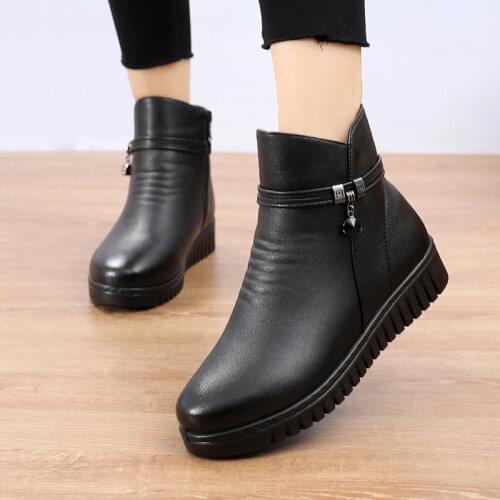 Ladies boots 2020 Microfiber Leather Bow-knot Ankle boots for women Plush Black Fashion Zip Warm winter shoes female
