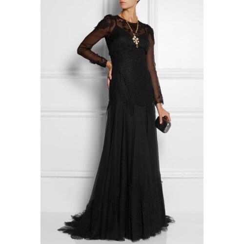 فستان سهرة formal party gown dubai free shipping appliques new fashion black long sleeve evening Mother of the Bride Dresses