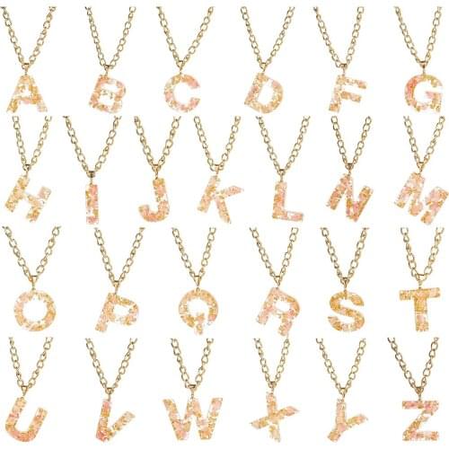 1 PC Resin Necklace Gold Color Light Pink Capital Alphabet/ Letter Message " A-Z " Foil 60cm(23 5/8") long