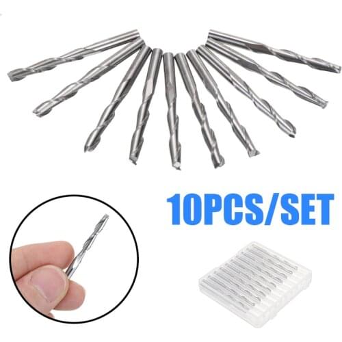 10Pcs Milling Cutter 3.175mm Shank 2 Flutes Spiral Router Bits Tungsten Steel For Wood PVC Engraving Cutters CNC End Mill Tools