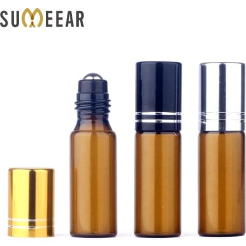 100Piece/Lot 5ML Empty Mini Essential Oil Bottles Amber Glass Bottle Roll On Refillable Perfume Bottle Travel Cosmetic Container