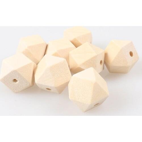 14mm 50pcs Natural Faceted Wooden unfinished geometric Spacer Beads For Jewelry making Handmake DIY Accessory