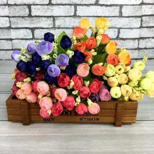 15 Buds Silk Flowers Rose Buds Artificial Flower Wired Stem Small Bouquet Card Scrapbooking DIY Craft Wedding Bridal Decoration