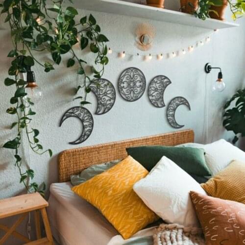5pcs Moon Phase Wall Hanging Wooden Bedroom Wall Decor Above Bed DIY Headboard Ideas Above Bed Decor HFing