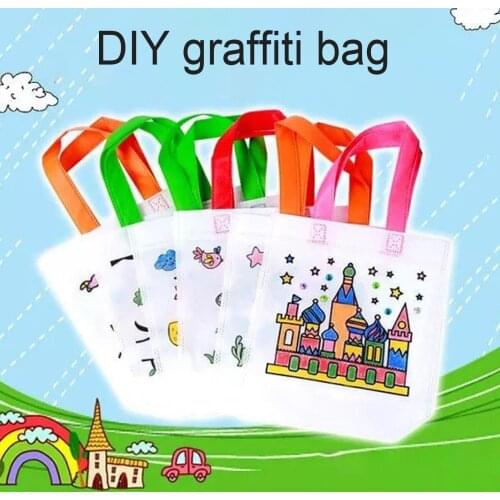 5Pcs Reusable DIY Handmade Graffiti Eco Bag Watercolor Painting Toy Kids Educational Toys for Children Gifts