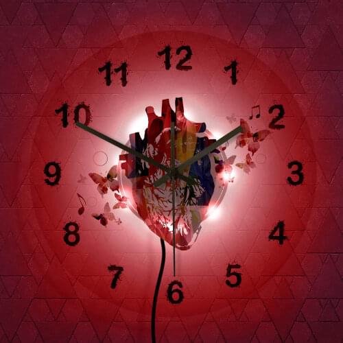 Watercolour Printed Heart Anatomy Painting Art Acrylic LED Wall Clock Medical Office Decor Cardiovascular Wall Lighted Clock