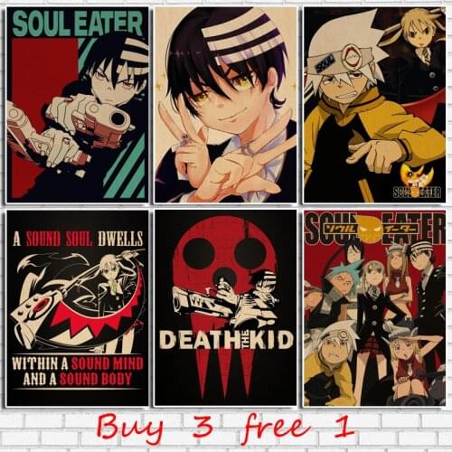 Anime Soul Eater Cartoon Retro Kraft Paper Poster Bar Office Cafe Home Art Wall Sticker Kraft Paper Decoration