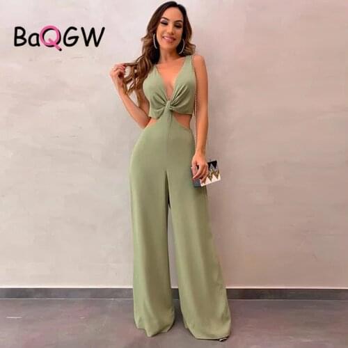 BaQGW Vintage Ladies Jumpsuit Summer Sleeveless V Neck Casual Backless Elegant Maxi Party High Waist Cutout Rompers Jumpsuit