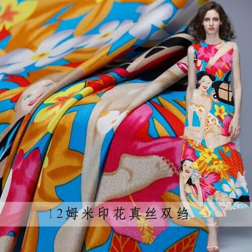 White waxberry 12momme Red Word Printed Crepe de Chine 100% Silk Materials Shirt Dress DIY clothes fabrics Freeshipping