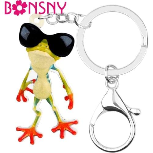 Bonsny Acrylic Anime Sunglasses Frog Key Chains Key Chains Ring Unique Cute Animal Jewelry For Women Girls Bag Purse Charms Gift