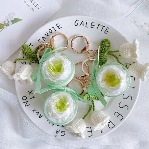 New Woven Finished Lily Of The Valley Eternal Flower Keychain Girl Heart Holiday Gift New Car Key Gift Key Ring Keychain Pendant