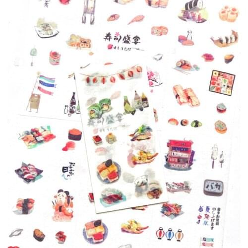 6 Sheets /Pack Sushi Feast Paper Decorative Stickers Diary Notebook Decoration