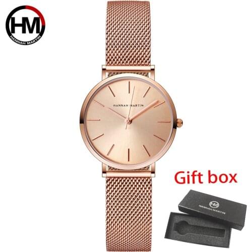 Hannah Martin Women Watches MIYOTA 2035 Movement Ladies Quartz Watch Simple Rose Gold Mesh Luxury Women Watches Relogio Feminino