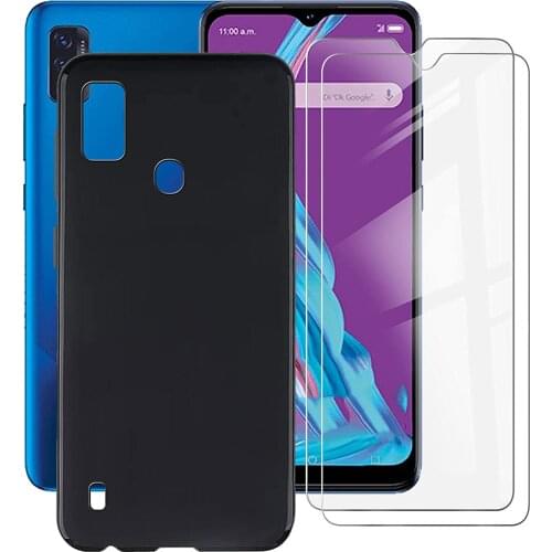 For ZTE Blade A51 Case 3-in-1 Black Soft Case with Black Full Tempered Glass For ZTE Blade A71
