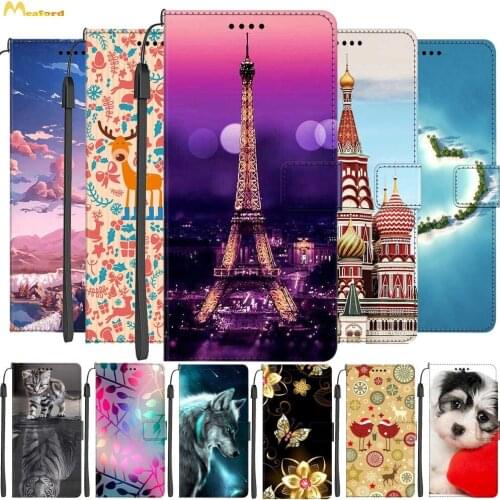 Wallet Case For Realme 7 5G Flip Cover Luxury Magnetic Closure Leather Phone Bags For OPPO Realme C21 C2 Q2 Case Cute Iron Tower