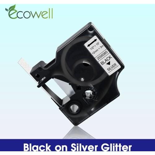 Ecowell 1Pcs Compatible for Dymo D1 2056085 label tape 12mm Black on Silver Glitter for Dymo LabelManager LM 160 280 Printer