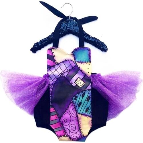 FOCUSNORM Halloween Baby Girls Cosplay Romper Dress 0-24M Patchwork Printed Sleeveless Lace Up Lace Jumpsuits