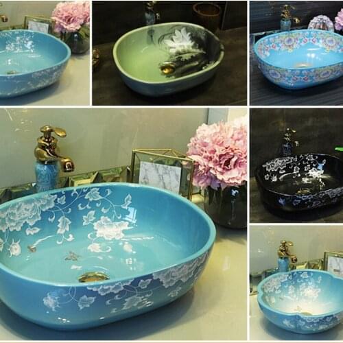Glazed small oval basin European style washbasin household long ceramic art basin simple basin washbasin bathroom basin