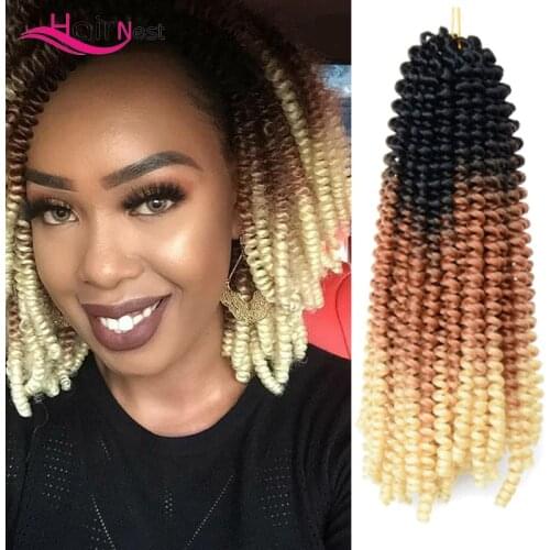 Hair Nest Crochet Spring Twist Blonde Ombre Colored Hair Extension Jamaica Bounce Fluffy Twist 10 Inch 50 Roots/Pack Yellow Pink