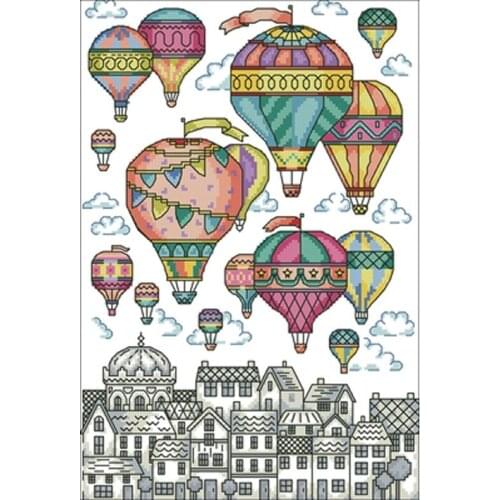 Hot air balloon town patterns Counted Cross Stitch 11CT 14CT 18CT DIY Chinese Cross Stitch Kit Embroidery Needlework Sets