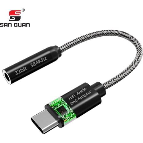 HiFi Headphone adapter cord Type C USB to 3.5mm jack for headset 32Bit ALC 4050 DAC Type C cable high quality Audio for Huawei