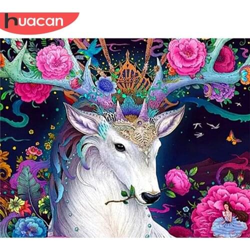 HUACAN Coloring By Number Deer Flower Kits Home Decoration Pictures Painting By Number Animals HandPainted Art Gift