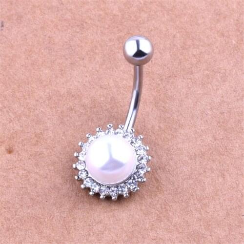 Hot Sale Surgical Steel Dangle Navel Rings Simulated Pearl Crystal Navel Piercing Fashion Women Belly Button Ring Body Jewelry