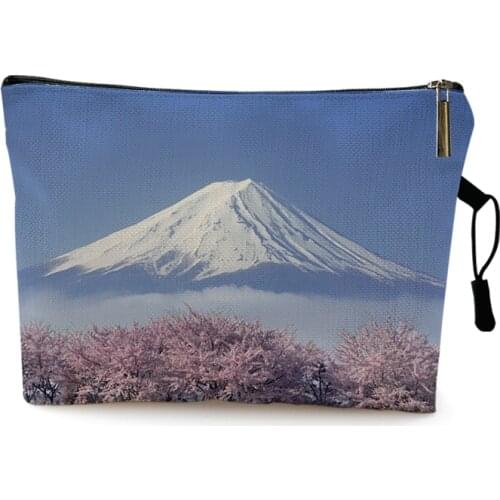 Colorful Cloud Painting Japanese Mount Fuji Print Makeup Bag Women Cosmetic Bag Woman Toiletries Organizer Storage Pouch Gift