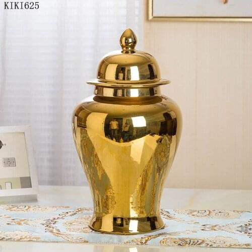 Creative Golden Ceramic Storage Jar Flower Arrangement Vase Porcelain Tabletop Decoration Electroplating General Jar Home Decor