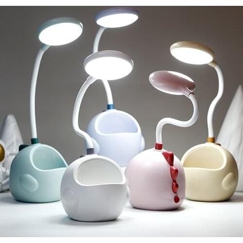Creative cartoon eye protection night light soft light push-type small lamp USB charging learning pen holder desk bedroom child