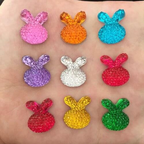 Mix 100pcs Resin 13mm*15mm Shiny Rabbit Gem Flatback Rhinestone Wedding Buttons Embellishments Crafts D97A