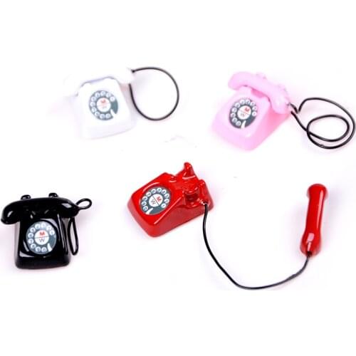 1PCS 1/12 Dollhouse Miniature mini wired telephone Dollhouse Miniature Toy Kids Pretend Play Accessories