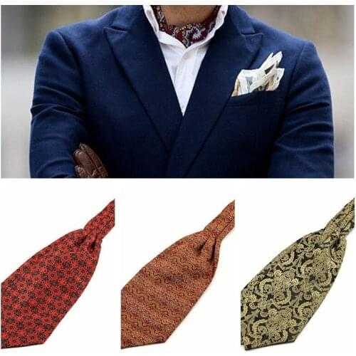 Men Vintage Jacquard Wedding Banquet Formal Cravat Ascot Scrunch Self British Gentleman Polyester Woven Neck Tie Gifts