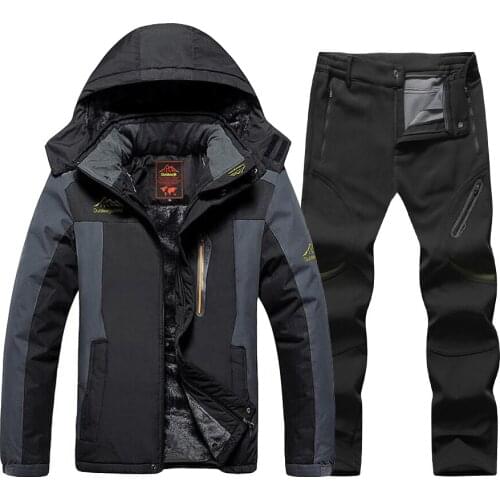Plus Size Winter Ski Suit Men Waterproof Fleece Ski Jacket Pants Thicken Warm Outdoor Snow Skiing and Snowboarding Jacket Men